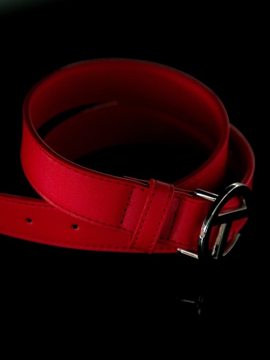Telfar Red Leather Logo Belt with Silver Buckle ?